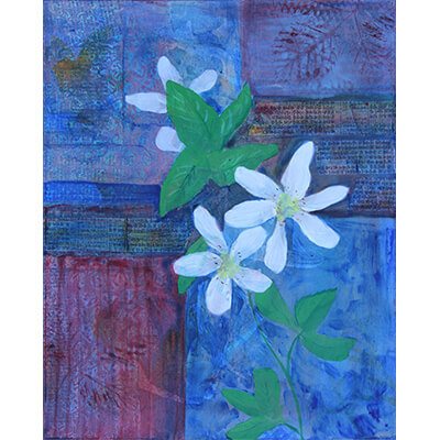 floral, blackberry blossoms, acrylic paintings, mixed media collage, mixed media painting,