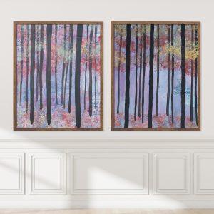 Trees Set of 2 wall display by Alice Arlene Briggs, two abstracted landscape prints in rich blues, violets and earthy tones, archival giclée on 100% cotton matte paper, multiple sizes